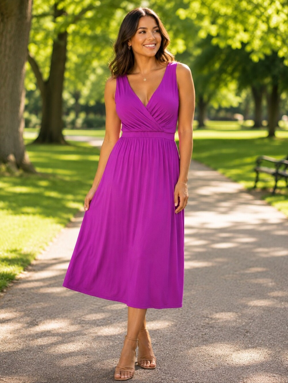 Spense Womens Magenta Pink Criss cross Midi dress Large Jersey A-line Empire